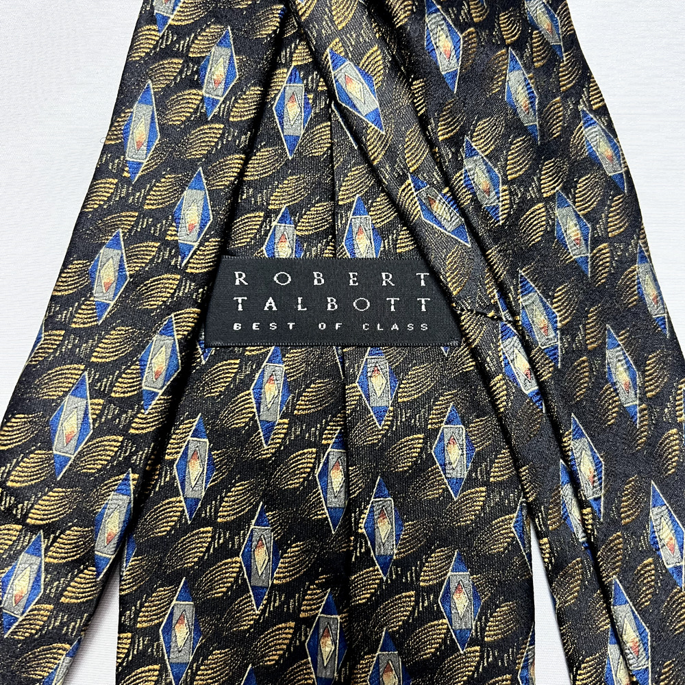 Robert Talbot Best‎ of Class Tie Black Blue Abstract Silk Handmade Vtg Necktie
